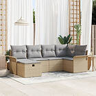 vidaXL 6-delars trädgårdssoffasett med kuddar poly beige rattan