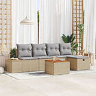 vidaXL 6-delat Trädgårdsoffset med Kuddar Poly Beige Rattan