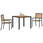 vidaXL 3 Delad Trädgårdsmatsal Svart Poly Rattan Akacia