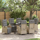vidaXL 7-delat Trädgårds-Dining Set Beige Poly Rattan 3526893