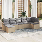 vidaXL Lounge Set 7 Pieces with Cushions Beige Poly Rattan