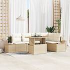 vidaXL 6 Delars Trädgårdsoffa Set med Kuddar Beige Poly Rattan