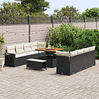 vidaXL Lounge Set 11 Pieces with Cushions Black Poly Rattan Acacia