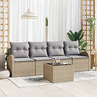 vidaXL 5-delat trädgårdsoffset med kuddar Beige Poly Rattan