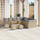 vidaXL 14-delad trädgårdsoffset med kuddar beige poly rattan akacia
