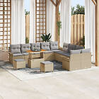 vidaXL 13-delat Trädgårdsoff Set Med Kuddar Beige Poly Rattan Akacia