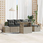 vidaXL Lounge Set 6 Pieces with Cushions Light Gray Poly Rattan