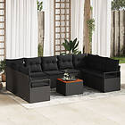 vidaXL 10 Piece Garden Sofa Set with Cushions Black Poly Rattan Acacia