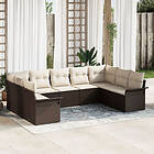 vidaXL Lounge Set 9 Pieces with Cushions Brown Poly Rattan