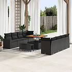 vidaXL Lounge Set 11 Pieces with Cushions Black Poly Rattan Acacia Wood