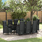 vidaXL 9 Delars Trädgårdsmöbel Set Svart Poly Rattan