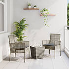 vidaXL 3-delad trädgårdsbistro set med kuddar grå poly rattan