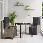 vidaXL 3-delat Trädgårdsdining Set Grå Poly Rattan
