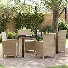 vidaXL 5-delad trädgårdsdining set med kuddar Beige Poly Rattan