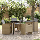 vidaXL 5 stycken Trädgårdsdining Set med Kuddar Beige Poly Rattan
