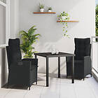 vidaXL 3-delat trädgårds-dining set med kuddar svarta poly rattan