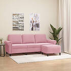 vidaXL 3-sitssoffa med fotpall rosa 180 cm sammet