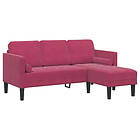 vidaXL 3-sitssoffa med chaise L-formad vinröd 160 cm sammet