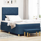 vidaXL Bockfjädersäng med madrass & bänk blå 120x200 cm tyg 3344372