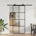 vidaXL Skjutdörr med beslag svart 90x205 cm ESG-glas