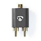 Nedis Stereo Audio Adapter 2x RCA Hane 3,5 mm Hona Guldplaterad Rak Aluminium Grått Med Metall 1 st. Kartong med täckt fönster