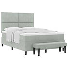 vidaXL Box Spring Bed with Mattress & Bench Light Grey 140x200 cm Velvet