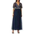 Maya Deluxe Floral Embellished Spot Mesh Maxi Dress
