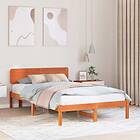 vidaXL Bed Frame with Headboard Wax Brown 135x190 cm Solid Pine Wood