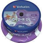 Verbatim DVD+R DL 8.5GB 8x 25-pack Cakebox Wide Inkjet