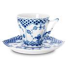 Royal Copenhagen Blue Fluted Full Lace Kaffekopp med asjett 14cl