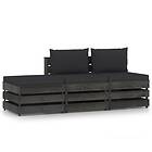 vidaXL 3 Piece Garden Lounge Set with Cushions Grey Impregnated Wood