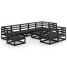 vidaXL 10 Piece Garden Lounge Set Black Solid Pinewood