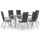 vidaXL 7 Piece Garden Dining Set Aluminium Silver and Black