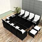 vidaXL 13 Piece Outdoor Dining Set with Cushions Poly Rattan Black