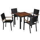 vidaXL 5 Piece Outdoor Dining Set Poly Rattan and Acacia Wood Black