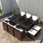 vidaXL 11 Piece Outdoor Dining Set with Cushions Poly Rattan Brown