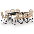 vidaXL 9 Piece Outdoor Dining Set Poly Rattan and Glass