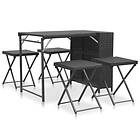 vidaXL 5 Piece Folding Outdoor Dining Set Poly Rattan Black