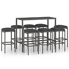 vidaXL 9 Piece Garden Bar Set with Cushions Poly Rattan Grey