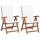 vidaXL Reclining Garden Chairs with Cushions 2 pcs Solid Teak Wood Cream