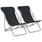 vidaXL Folding Beach Chairs 2 pcs Steel and Oxford Fabric Black