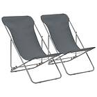 vidaXL Folding Beach Chairs 2 pcs Steel and Oxford Fabric Grey