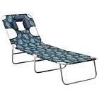 vidaXL Folding Sun Lounger with Head Cushion Steel Leaves Print