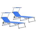 vidaXL Folding Sun Loungers with Roof 2 pcs Aluminium&amp;Textilene Blue