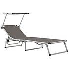 vidaXL Folding Sun Lounger with Roof Aluminium and Textilene Grey