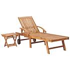 vidaXL Sun Lounger with Table Solid Teak Wood