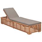 vidaXL Sun Lounger with Dark Grey Cushion Solid Teak Wood