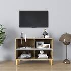 vidaXL TV Cabinet &amp; Solid Wood Legs White and Sonoma Oak 69.5x30x50 cm