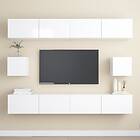 vidaXL 6 Piece TV Cabinet Set High Gloss White Chipboard