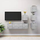 vidaXL 6 Piece TV Cabinet Set Concrete Grey Chipboard